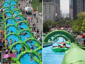おかしい緑300m長く巨大で膨脹可能な水スライド耐久ポリ塩化ビニールのコマーシャル