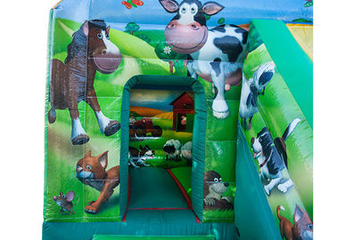 12ftx18ft の農場構内の膨脹可能なコンボの子供のスライドが付いている緑の跳躍の跳ね上がりの家