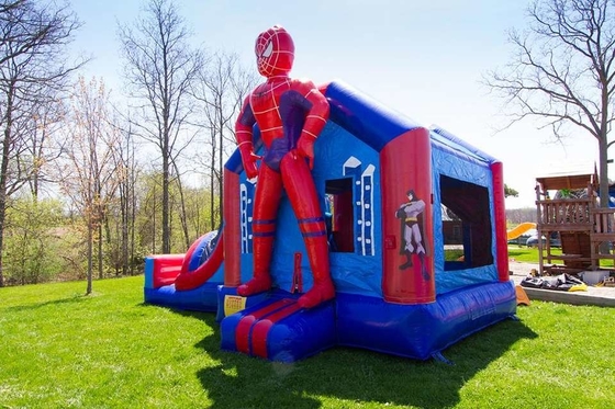 屋外のスパイダーマンの冒険のスライドが付いている膨脹可能なコンボのスーパーヒーローの跳ね上がりの家