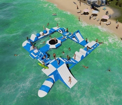 OEM の防水シートの膨脹可能な浮遊ウォーター パークのファミリー リゾートのウォーター パークの浮遊爆破島