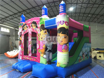 デジタル印刷を用いるピンクのLarge Dora Inflatable Bounce王女の家のコマーシャル