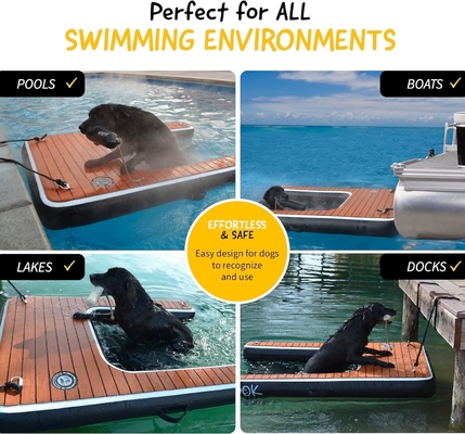 カスタマイズされたロゴ 充気式浮遊ドック DWF PVC タンパウリン 水充気式犬のランプ 犬の泳ぎ用