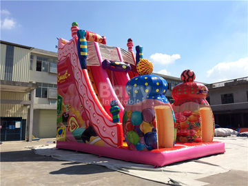 ピンク キャンデー0.55mmポリ塩化ビニールの防水シートの屋外の巨大で膨脹可能なスライド/爆発の遊園地