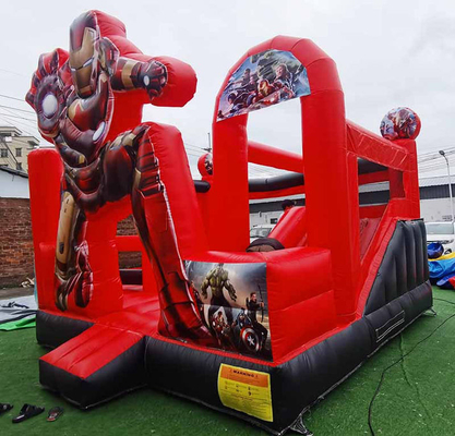 カスタマイズされた 充電式バウンサー カートンテーマ アイアンマン スライド付きバウンサーハウス