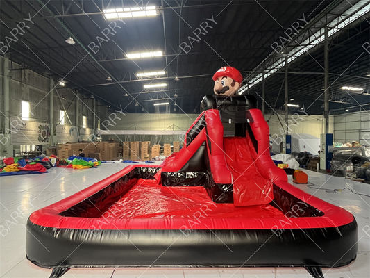 販売またはパーティーレンタル用の、商業用スーパーマリオブラザーズテーマのインフレータブルウォータースライダー（プール付き）
