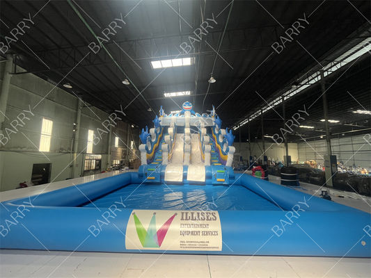 Indoor Outdoor Use Blue Shark Double Lane Swimming Inflatable Water Slide For Shopping Mall Kids