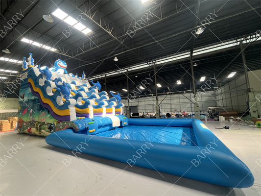 Indoor Outdoor Use Blue Shark Double Lane Swimming Inflatable Water Slide For Shopping Mall Kids