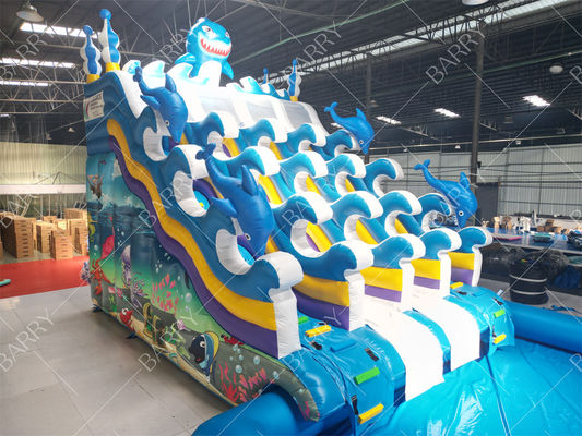 Indoor Outdoor Use Blue Shark Double Lane Swimming Inflatable Water Slide For Shopping Mall Kids