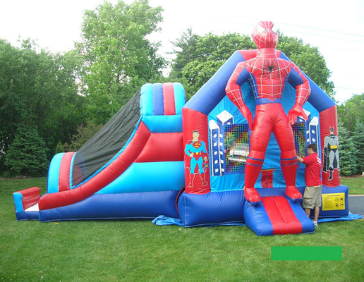 屋外のスパイダーマンの冒険のスライドが付いている膨脹可能なコンボのスーパーヒーローの跳ね上がりの家
