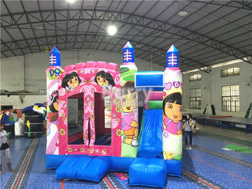 デジタル印刷を用いるピンクのLarge Dora Inflatable Bounce王女の家のコマーシャル