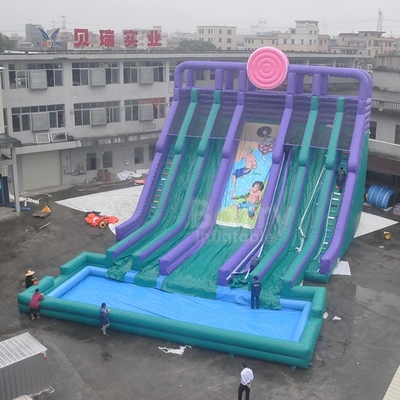 0.55mmポリ塩化ビニールは4つの車線大人または子供のためのプールが付いている膨脹可能な水スライドをカスタマイズした